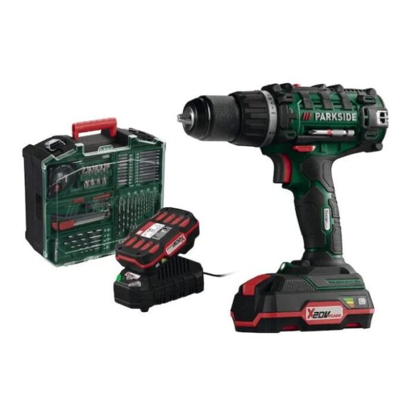 20V Cordless Drill Set with 2 Batteries, Charger & Accessories